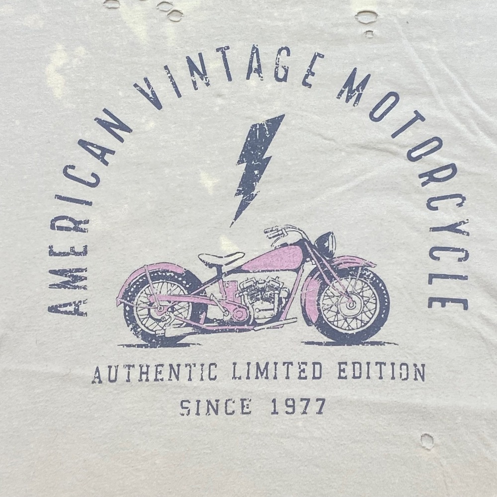 Zutter American Vintage Motorcycle TShirt Sz L Womens Tan Grunge Distressed 1977 - Picture 2 of 7